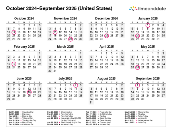 Calendar for 2024 in United States