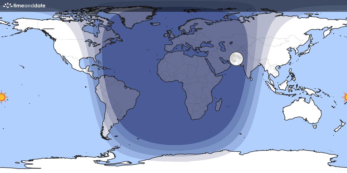 Map showing day and night parts of the world