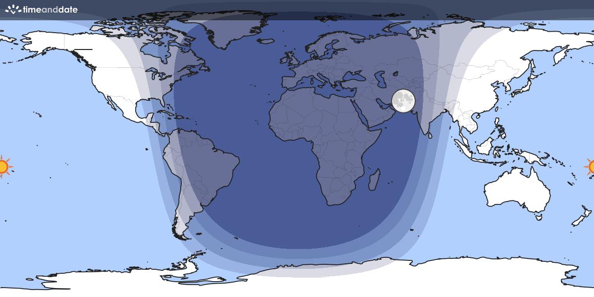 Map showing which part of the Earth the Moon is currently above the horizon at.