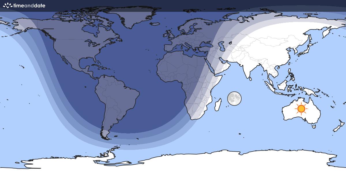 Map showing which part of the Earth the Moon is currently above the horizon at.